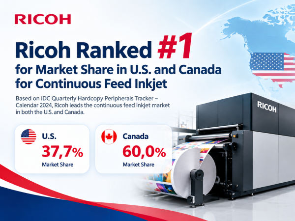 Ricoh ranked #1 for market share in U.S. and Canada for continuous feed inkjet